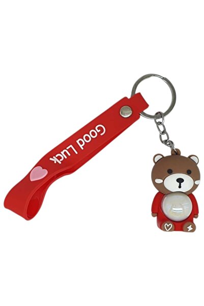 Afrodit Giyim سلسلة مفاتيح من السيليكون مع شكل وإضاءة - دمية دب - أحمر