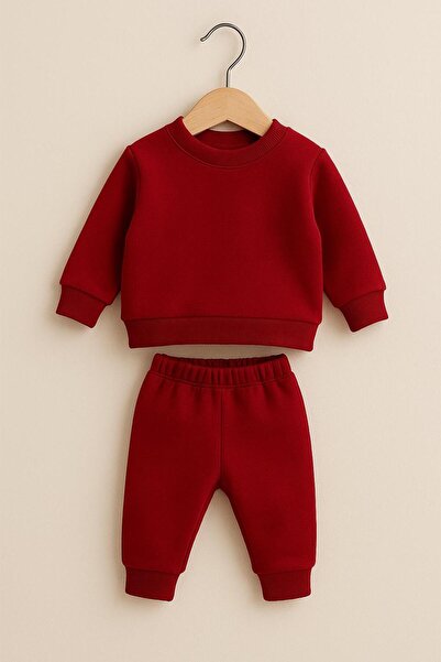 nazarbebe Bordo Fleece-Lined Basic Double Set |   6-24 Months Baby Tracksuit ...