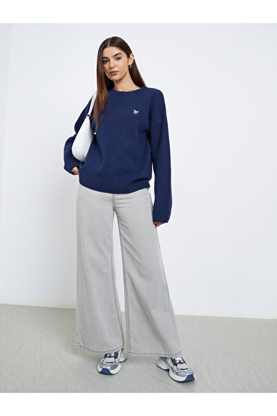 Styli Navy Blue Regular Fit Knitted Sweater