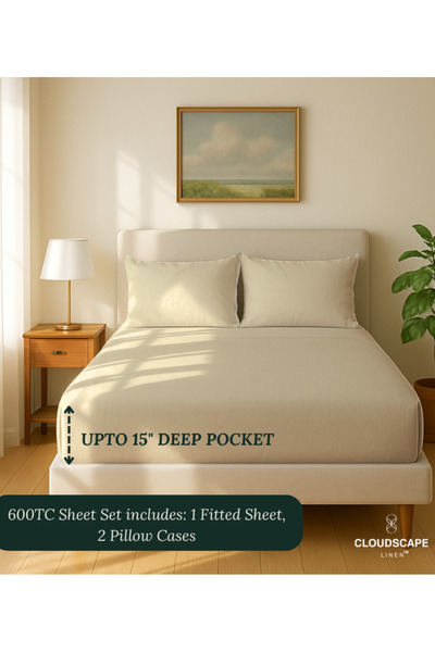 Cloud Scape Linen 600 Thread Count 100% Egyptian Cotton Bedsheet and Pillowcase Set (180x200 cm)