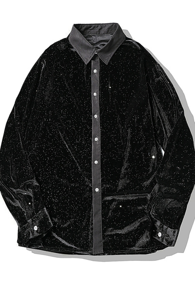 Take Two By Styli Men Black Velvet Glitter Look Shirt