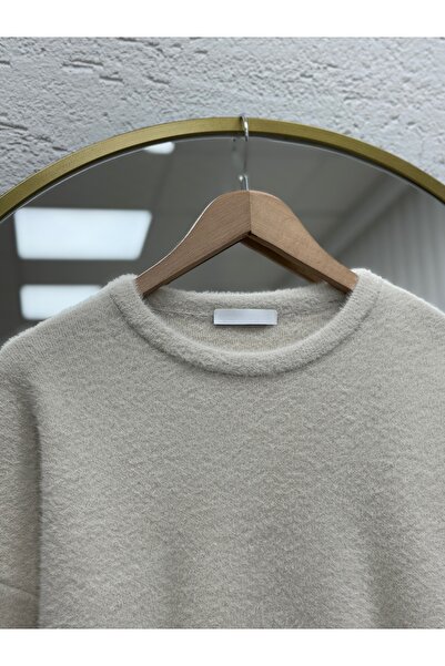 BENAHOLL Alina Bearded Short Oversized Sweater-Zi̇6261 Stone