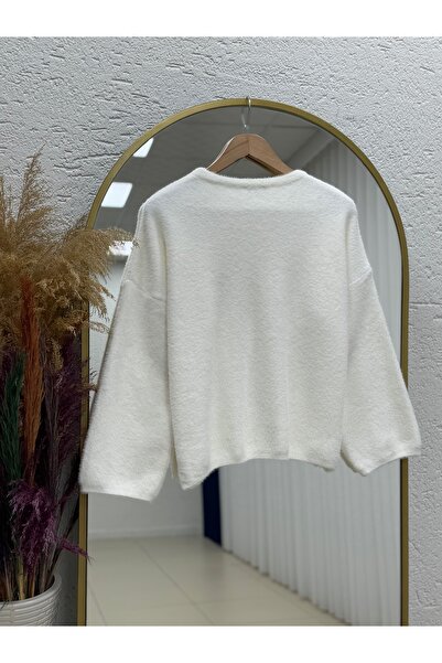 BENAHOLL Alina Bearded Short Oversized Sweater-Zi̇6261 White