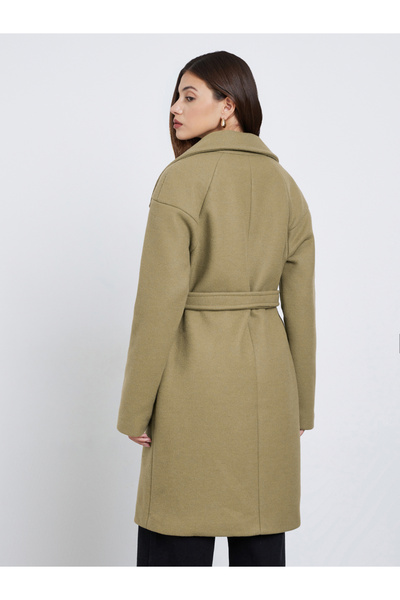 Styli Khaki Regular Fit Wool Like Belted Coat