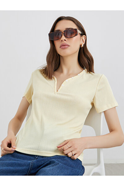 Take Two By Styli Yellow Knit Top with Short Sleeves