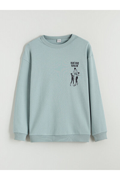 LC Waikiki Crew Neck Slogan Printed Boys' Sweatshirt