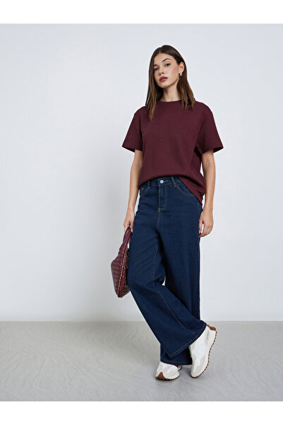 Styli Burgundy Flat Knit Round Neck T-Shirt