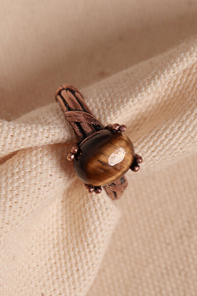 Süspüs Accessories خاتم نحاسي أصلي قابل للتعديل مرصع بحجر عين النمر