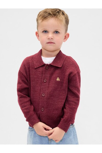 GAP Erkek Bebek Kırmızı Yaka Detaylı Düğmeli Kazak