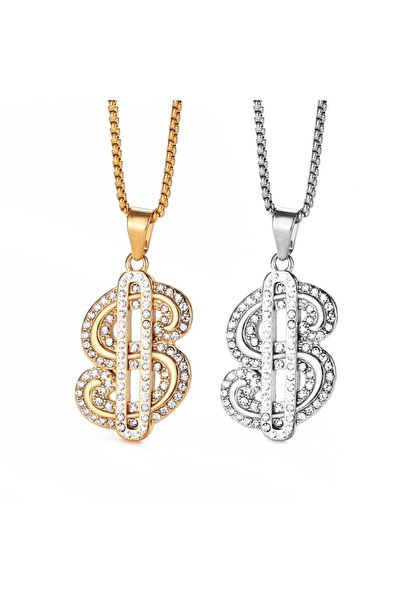 OEM Dollar pendant necklace, unisex, 22 inch, silver-plated stainless steel