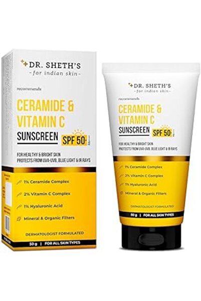 Dr. Sheth's Sunscreen SPF 50 Cream with Ceramide & Vitamin C, 50g