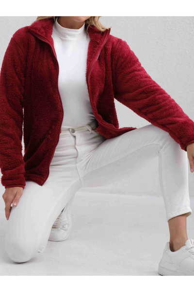 Take Two By Styli Burgundy Fleece Zip-Up Jacket