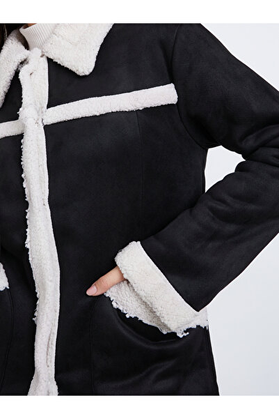 Styli Black Suede Look Teddy Trim Jacket