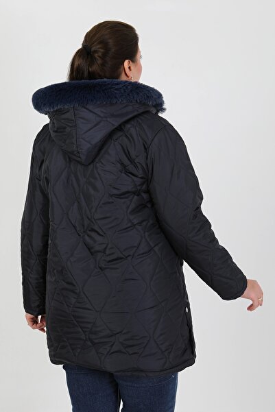 By Alba Collection Women's Black Quilted Inner Wool Large Size Coat