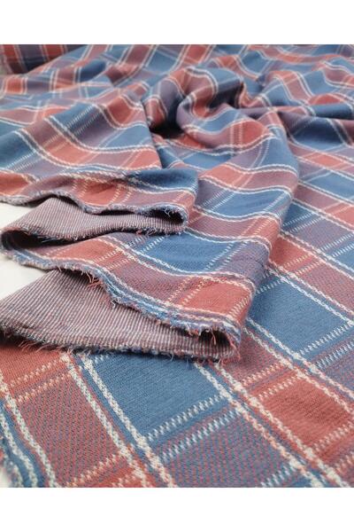 Kumaş Parça Gray Blue Tile Checkered Jacquard Knitted Fabric (Width 140 cm X Length 250 cm)