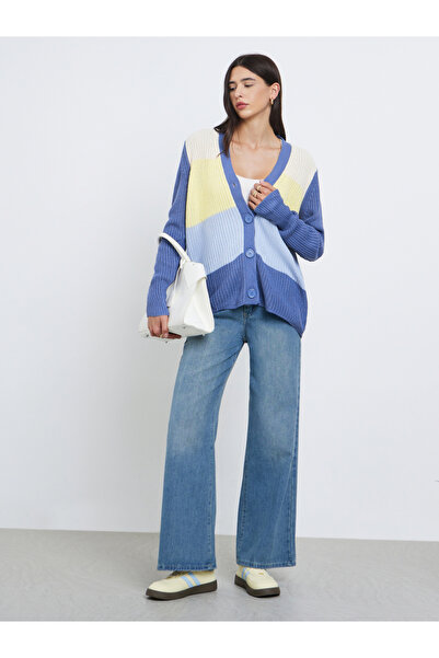 Take Two By Styli Multi Color Block Oversized Cardigan