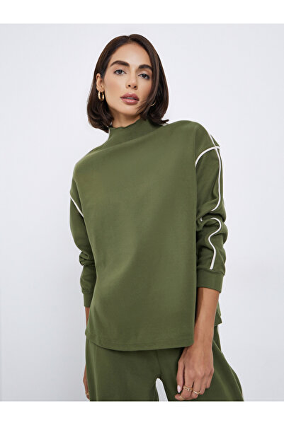 Styli Dark Green Oversized Funnel Neck Sweatshirt