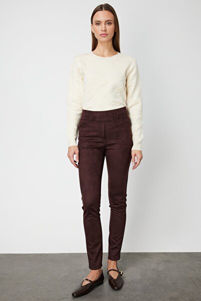 Mi Pret a Porter Mi Kenarı Sim İşlemeli Süet Pantolon