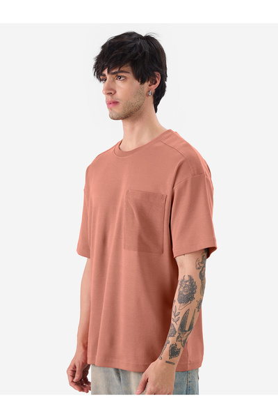 The Souled Store By Styli Men Rust Oversized T-Shirt with Patch Pocket