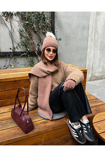 LAGRANZE Swan Women's Scarf Beanie Gloves Set of 3