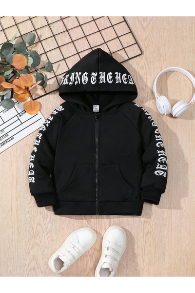 Take Two By Styli Letter Print Zip Front Hoodie