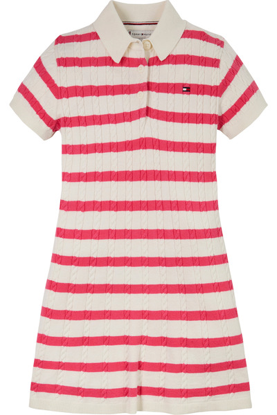 Tommy Hilfiger Girls Ivory Petal Base Laser Pink Stripes Sweater Dress