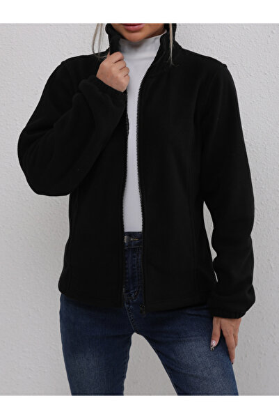 Take Two By Styli Women Black Fleece Zip Jacket