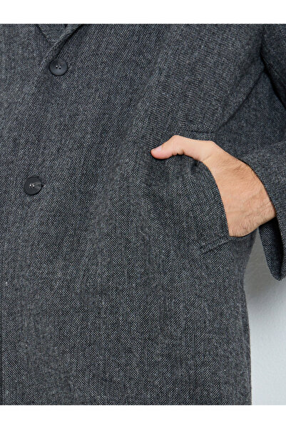 Styli Men Grey Oversized Textured Buttoned Coat