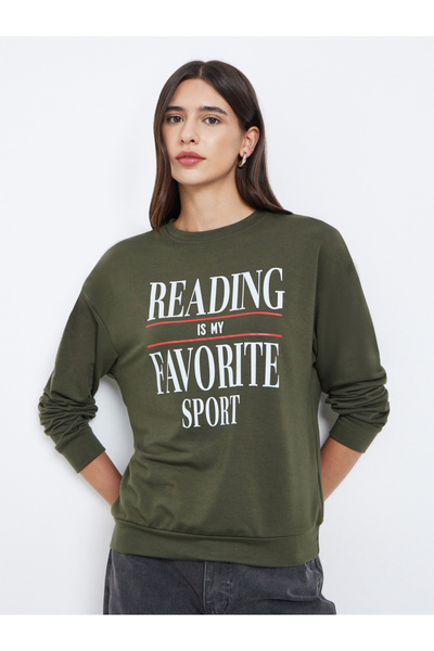 Take Two By Styli Olive Slogan Print Long Sleeve T-Shirt