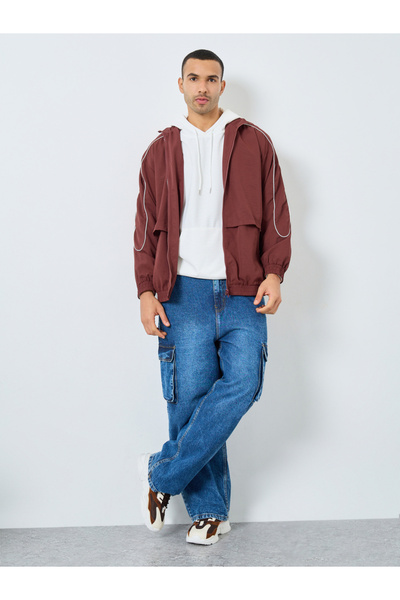 Styli Men Rust Oversized Windbreaker Jacket