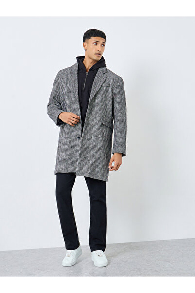Styli Men Oversized Herringbone Woven Winter Coat