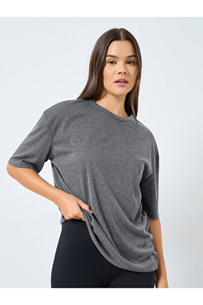 Styli Grey Longline Oversized Knit T-Shirt