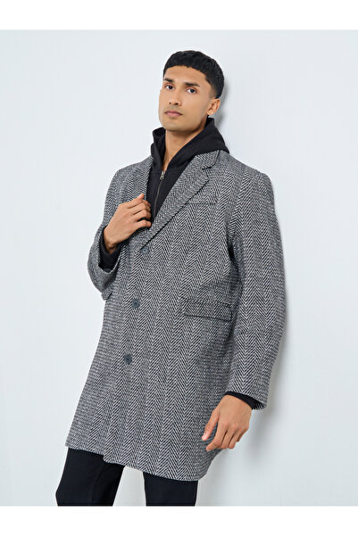 Styli Men Oversized Herringbone Woven Winter Coat