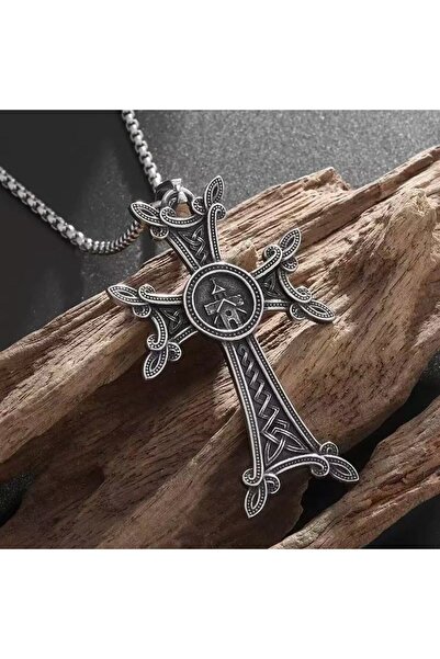 Viking Haç Cross Tasarım S+ Kalite 316L Paslanmaz Kararmaz Çelik Kolye