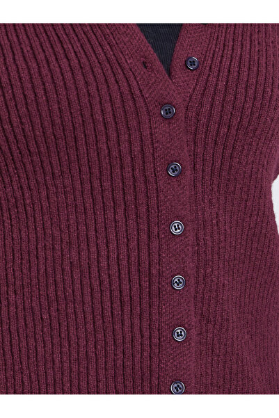 Styli Burgundy Ribbed Button-Down Knit Top with Bell Sleeves