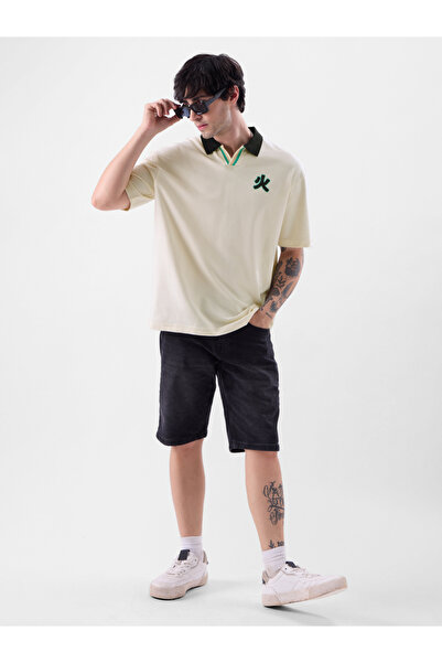 The Souled Store By Styli Men Off White Dragon Print Oversized Polo