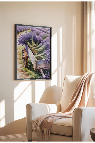21mxm Unframed Lavender Canvas Poster - Digital Print on Matte Canvas - Rustic wooden cart