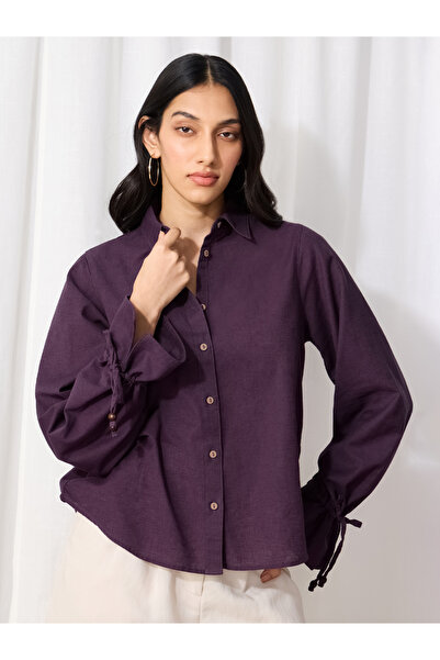 The Souled Store By Styli Purple Cotton Linen Long Sleeve Shirt