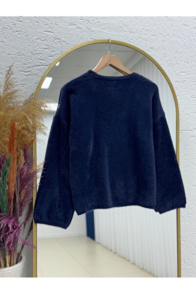 BENAHOLL Alina Bearded Short Oversized Sweater-Zi̇6261 Navy Blue