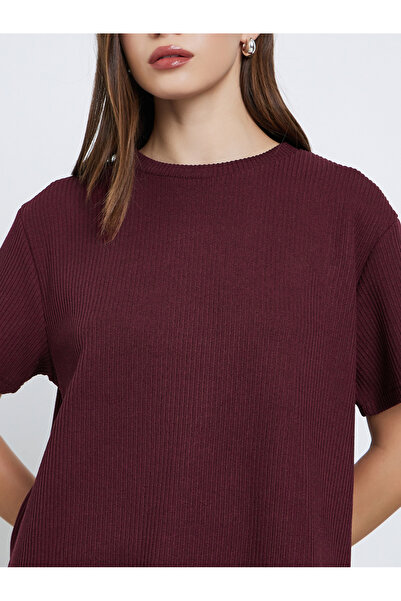 Styli Burgundy Flat Knit Round Neck T-Shirt