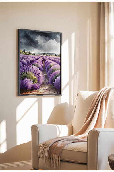 21mxm Unframed Lavender Canvas Poster - Digital Print on Matte Canvas -Lavender fields under a stormy sky
