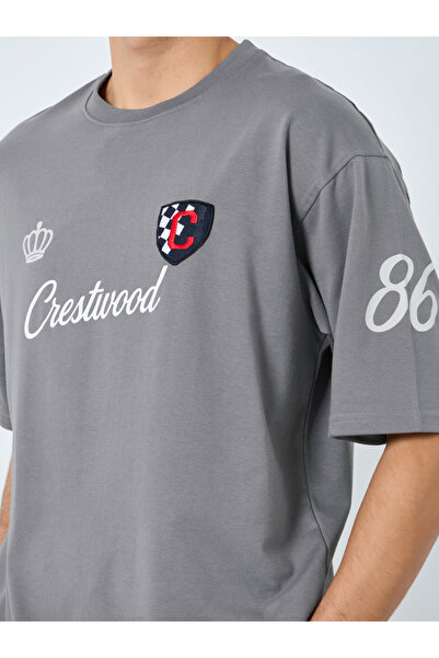 Styli Men Grey Front Chest and Sleeve Print Oversized T-Shirt