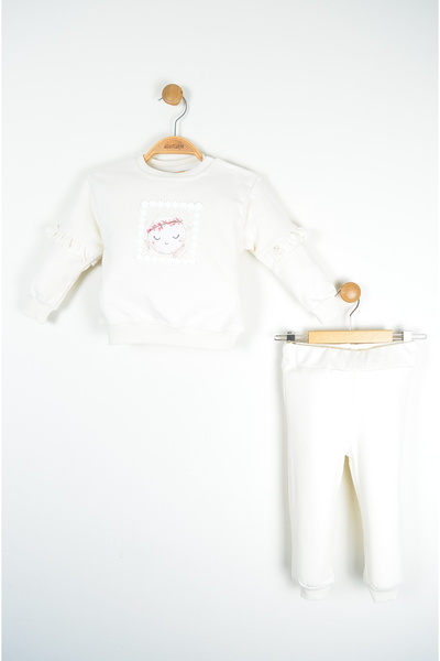 zubi baby & kids wear Cream Baby Girl Printed Ruffle Bottom Top Set