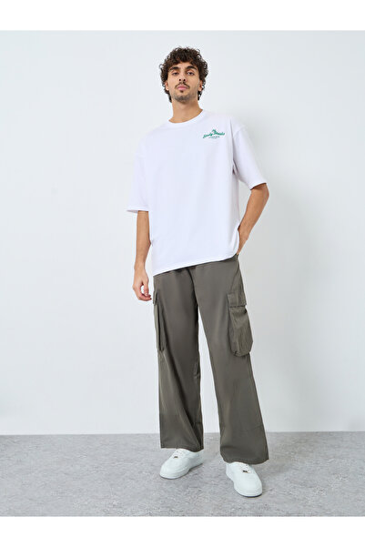 Styli Men White Front Chest and Back Print Oversized Terry T-Shirt