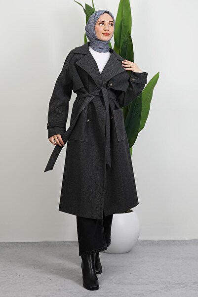 GİYZAMİLA Палто с големи джобове, тъмно сиво