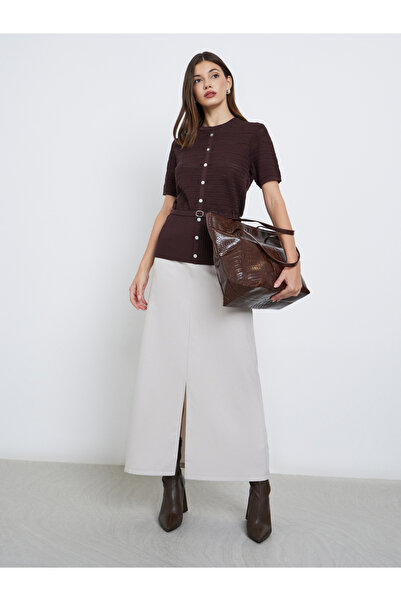 Styli Brown Knit Top with Belt