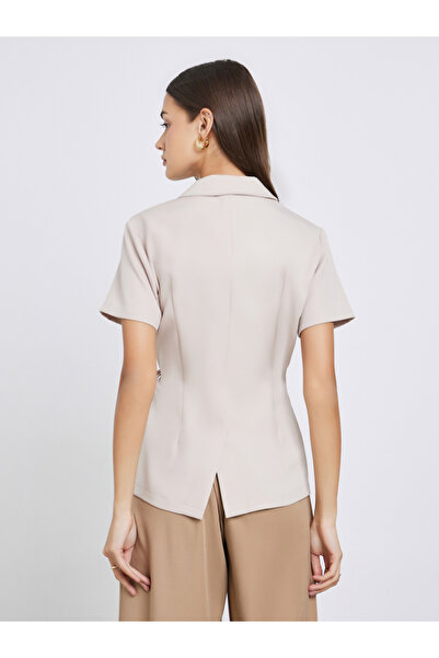 Styli Beige Short Sleeve Wrap Top