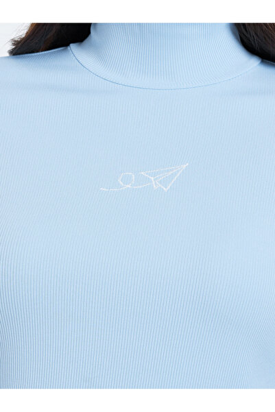 Take Two By Styli Blue Embroidered High Neck T-Shirt