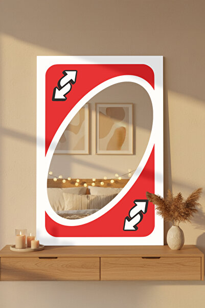 mirrisa UNO Kart Tasarımlı Dekoratif Ayna | Oyun Temalı Eğlenceli Duvar Aynası | Modern Ev Dekoru