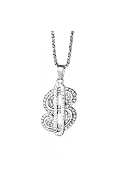OEM Dollar pendant necklace, unisex, 22 inch, silver-plated stainless steel